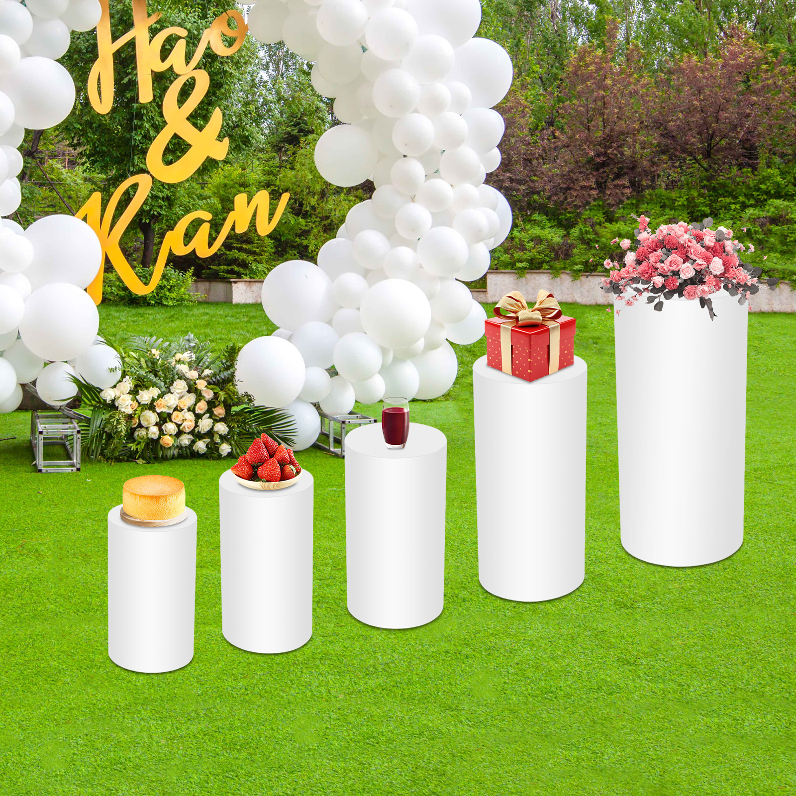5Pcs White Cylinder Pedestal S - مراجعة Display Risers Set وسعره