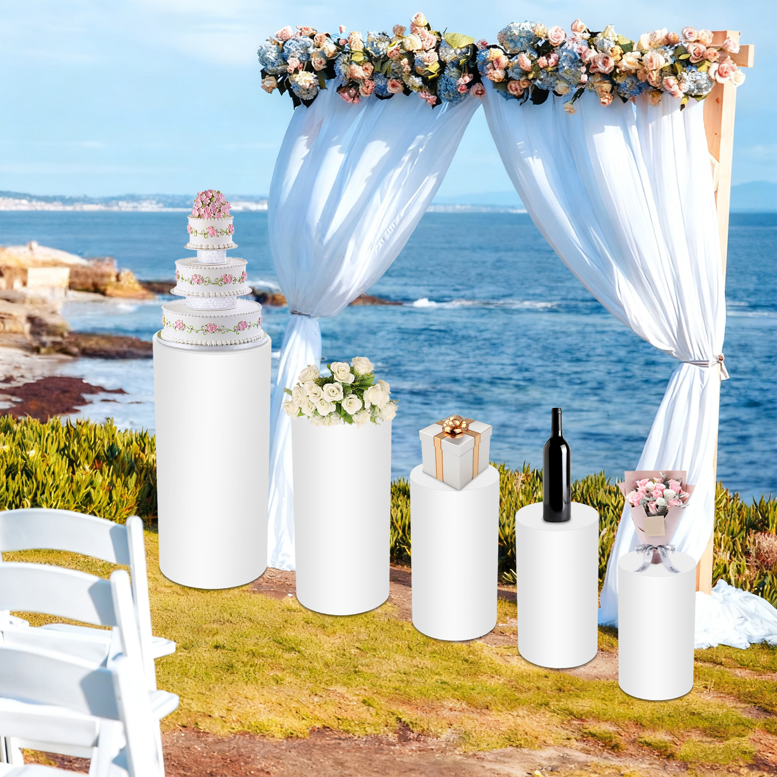 5Pcs White Cylinder Pedestal S - مراجعة Display Risers Set وسعره