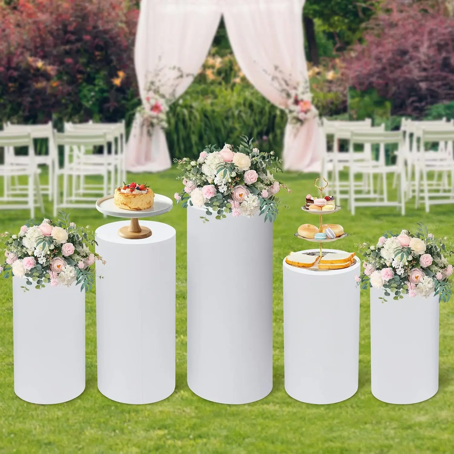 5Pcs White Cylinder Pedestal S - مراجعة Display Risers Set وسعره